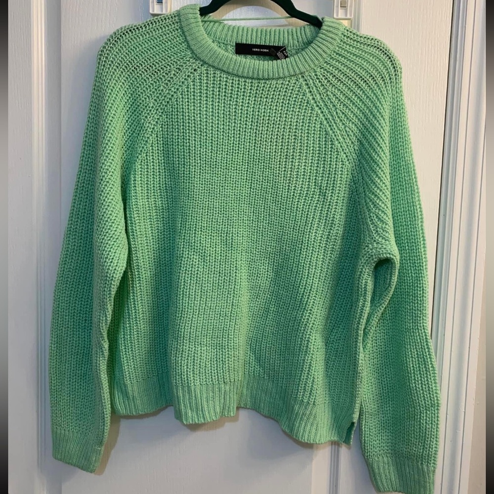 Anthropologie Vero Moda Lea Spruce Stone Green Crewneck Knit Pullover Sweater XL